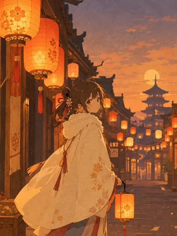 秀秀漫画 纸灯长街 官方海报，灯火把黑夜缝成一条街